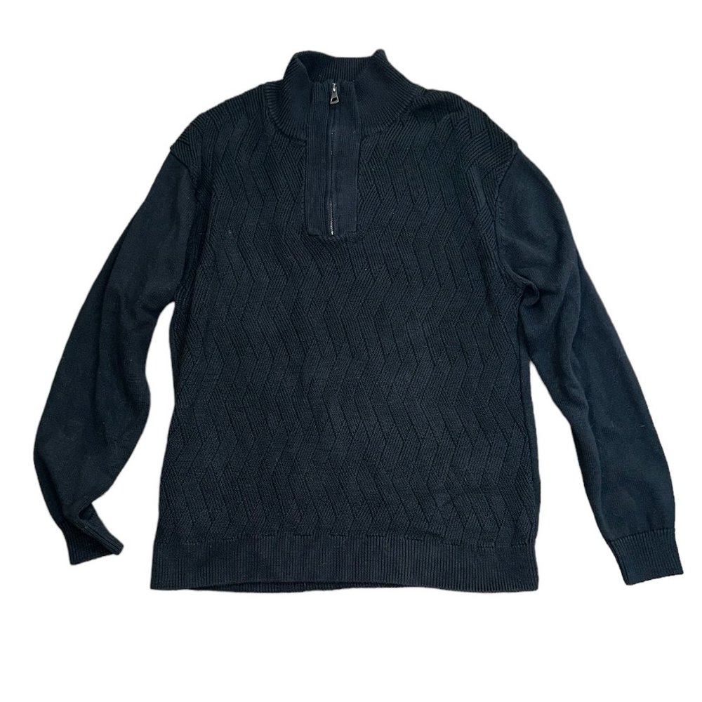 Men's Weatherproof Vintage Cotton Black Cable Knit Quarter Zip Sweater Size XL